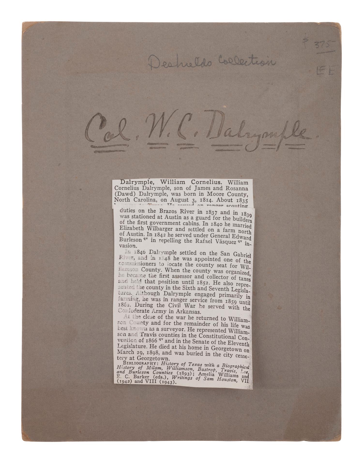 [TEXAS]. 6 photographs and documents related to military subjects in early Texas state history.