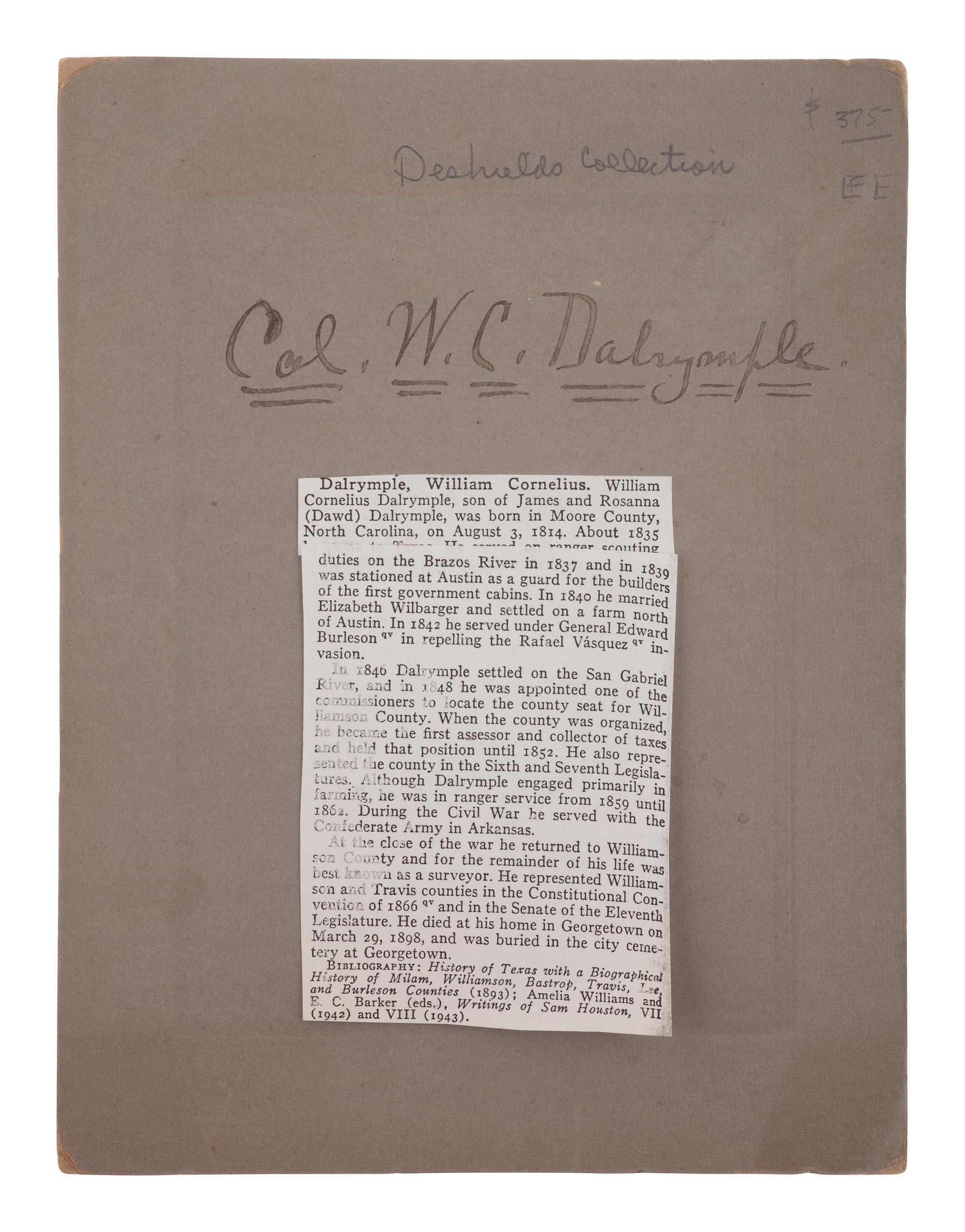 [TEXAS]. 6 photographs and documents related to military subjects in early Texas state history.