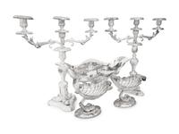 A Silver-Plate Dolphin Form Table Garniture
