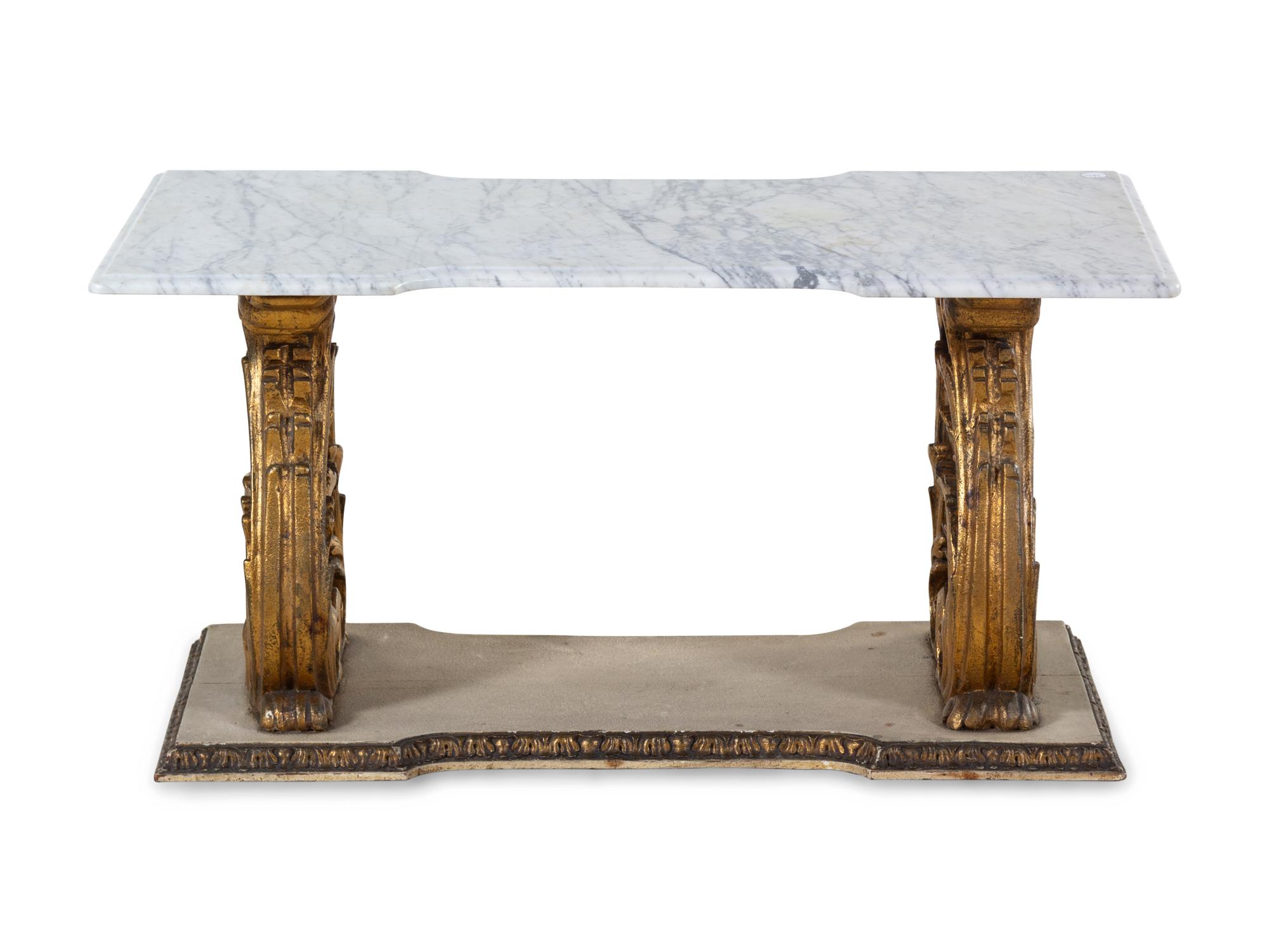 A Neoclassical Painted and Parcel Gilt Marble-Top Low Table