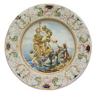 A Pair of Italian Renaissance Revival Majolica Chargers Diameter 24 inches. — 19TH CENTURY