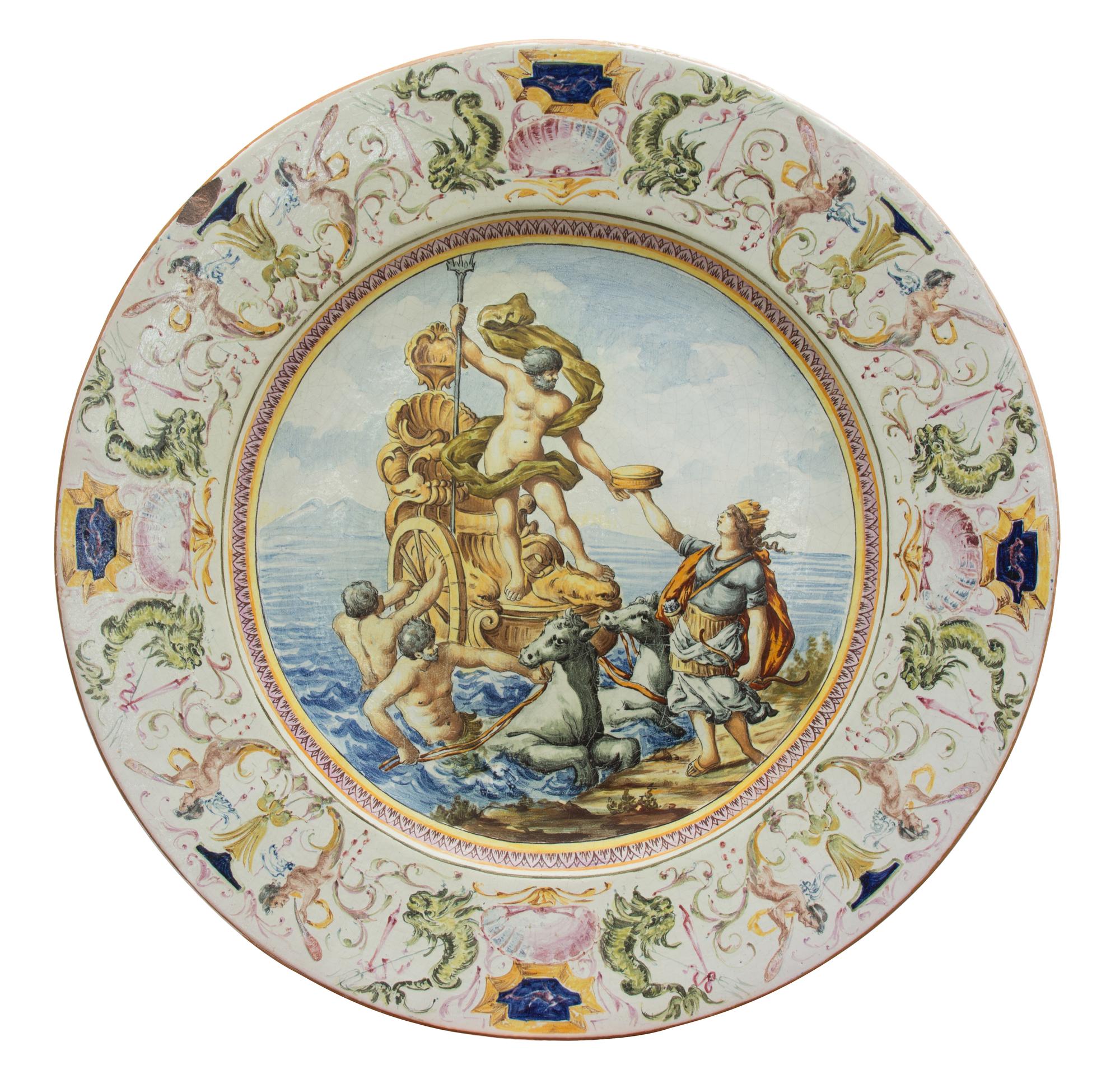 A Pair of Italian Renaissance Revival Majolica Chargers Diameter 24 inches. — 19TH CENTURY