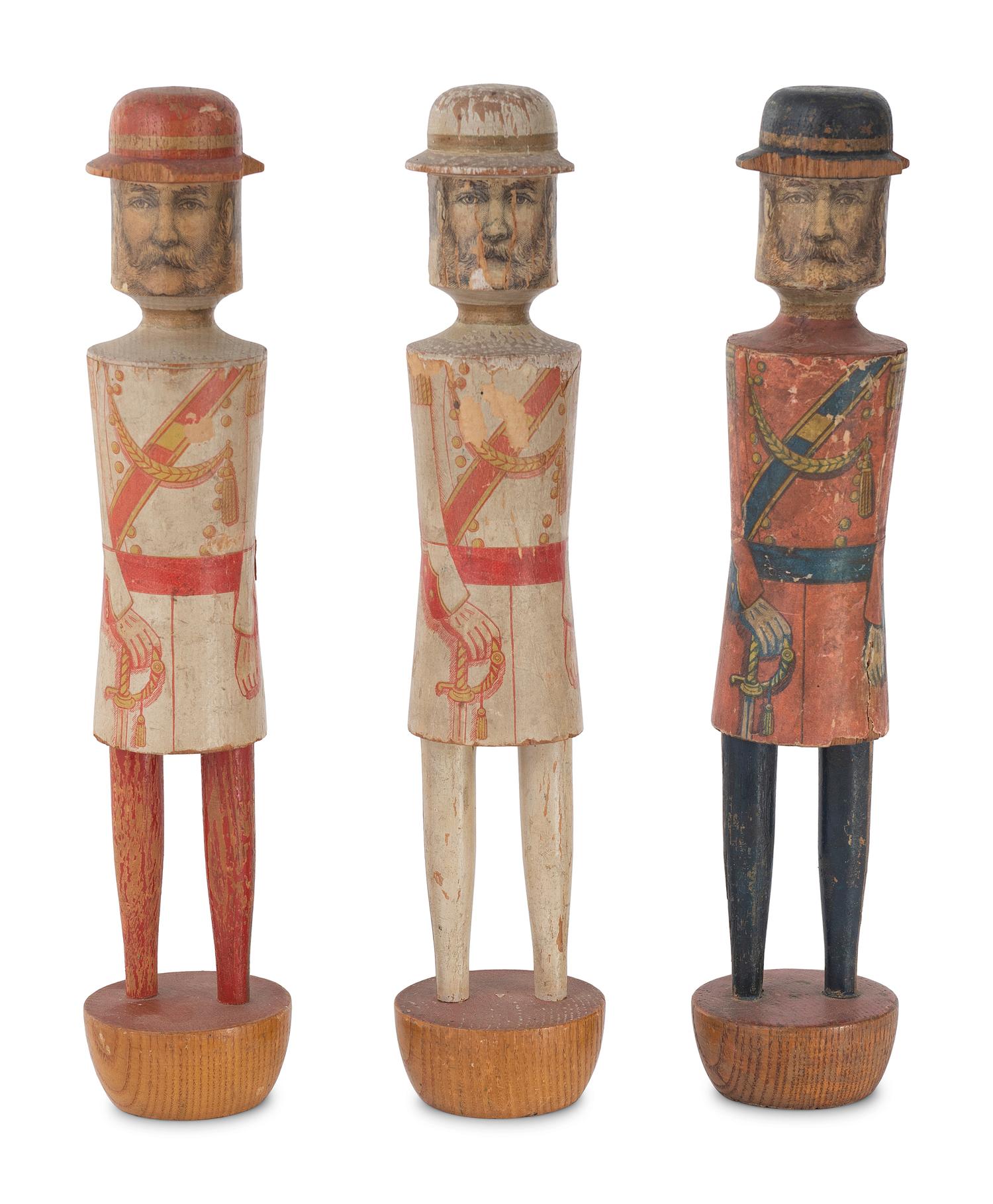 A Set of Painted Wood and Lithographed Military Ten-Pins