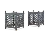 A Pair of French Style Patinated Cast Metal Rectangular Jardinières