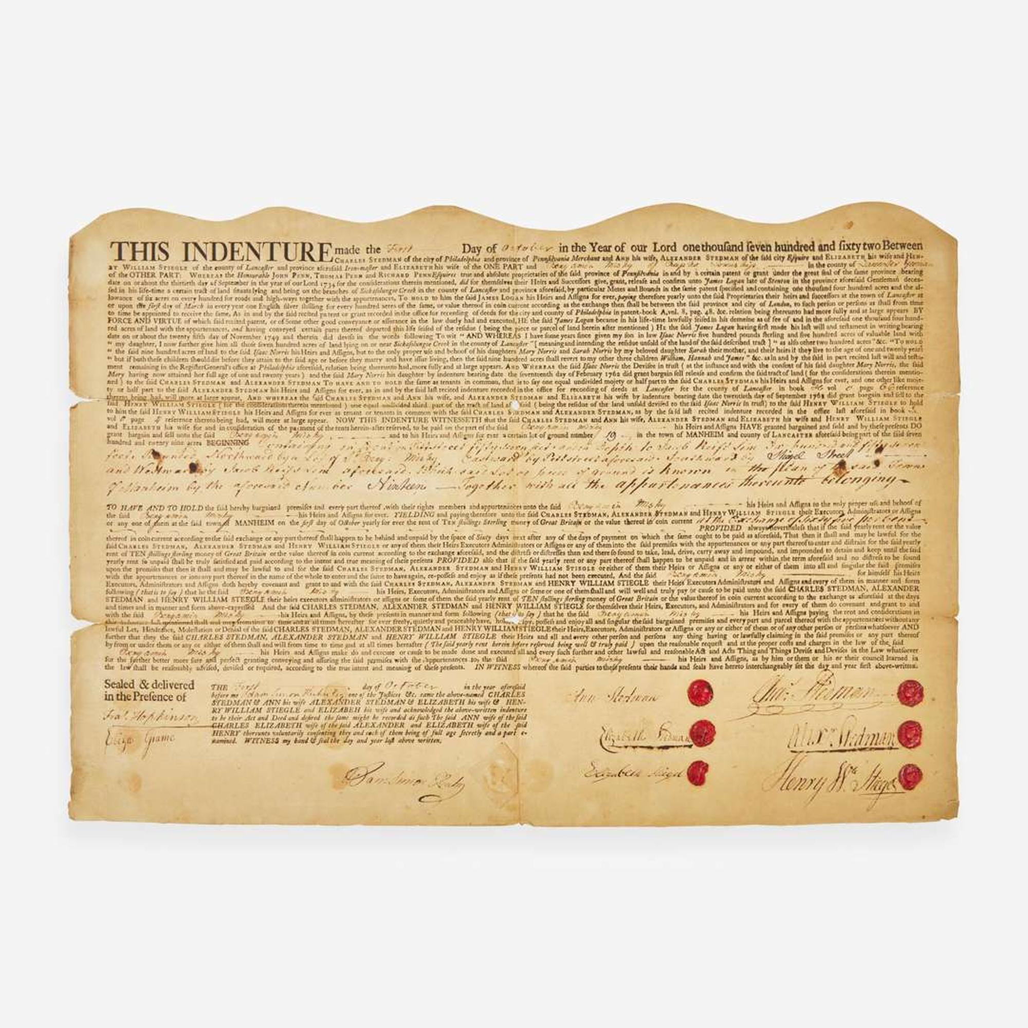 [Americana] Graeme, Elizabeth and Francis Hopkinson. Partially-Printed Document, signed