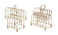 Three English Silver Toast Racks and One Silver Plate, Birmingham, 1991,