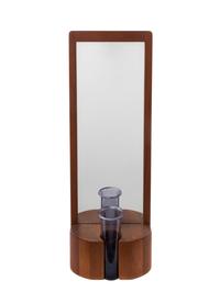 Teak Framed Mirror with Glass Bud Vase