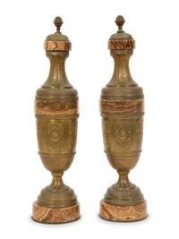 A Pair of Continental Gilt Bronze and Onyx Urns