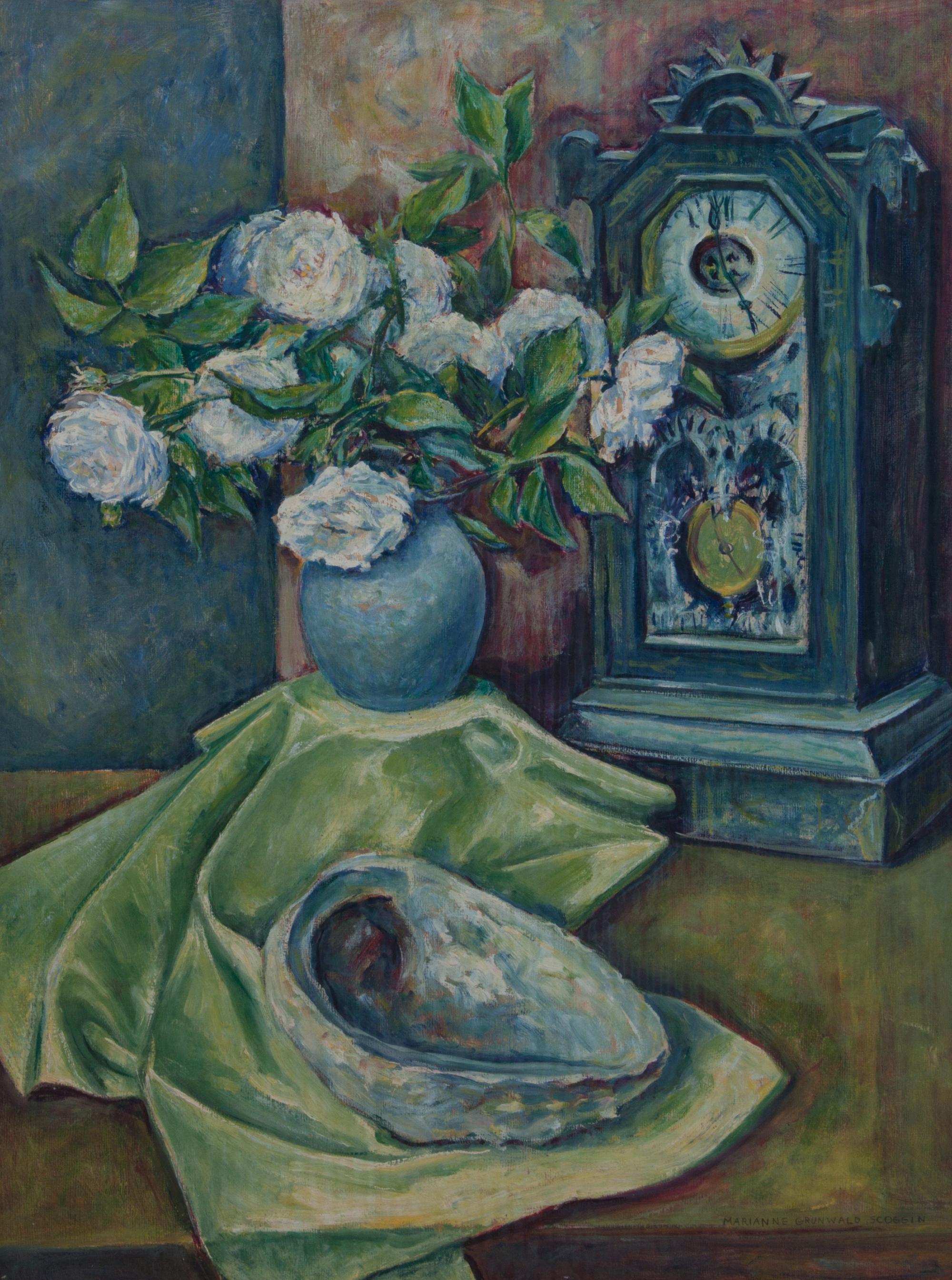 Marianne Grunwald Scoggin, (American, 1913-2002), Still Life with Clock