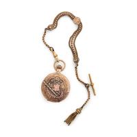WALTHAM, 14K TRICOLOR GOLD HUNTER CASE POCKET WATCH AND GOLD-FILLED FOB CHAIN