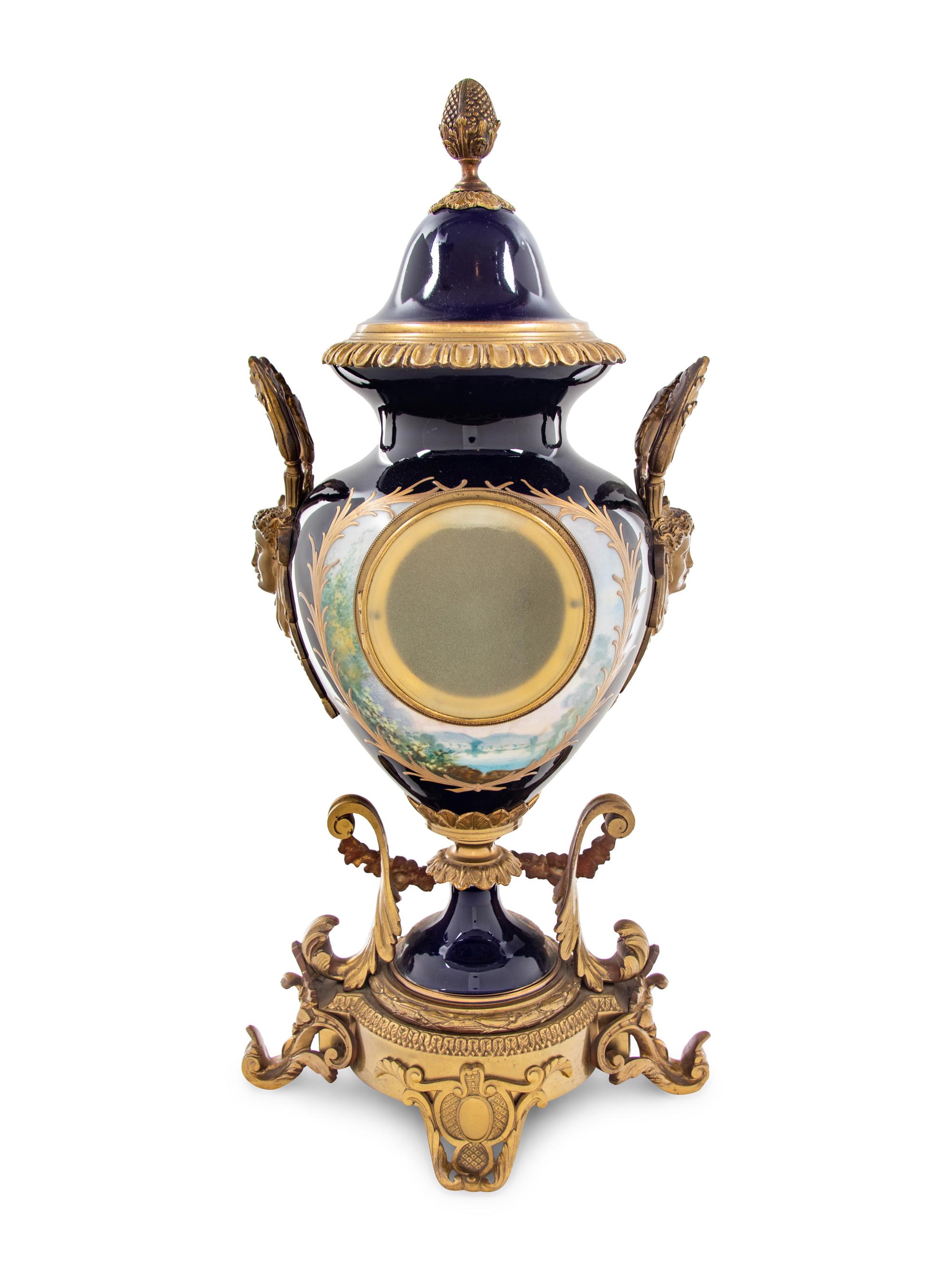 A Gilt Bronze Mounted Sèvres Style Porcelain Urn-Form Clock