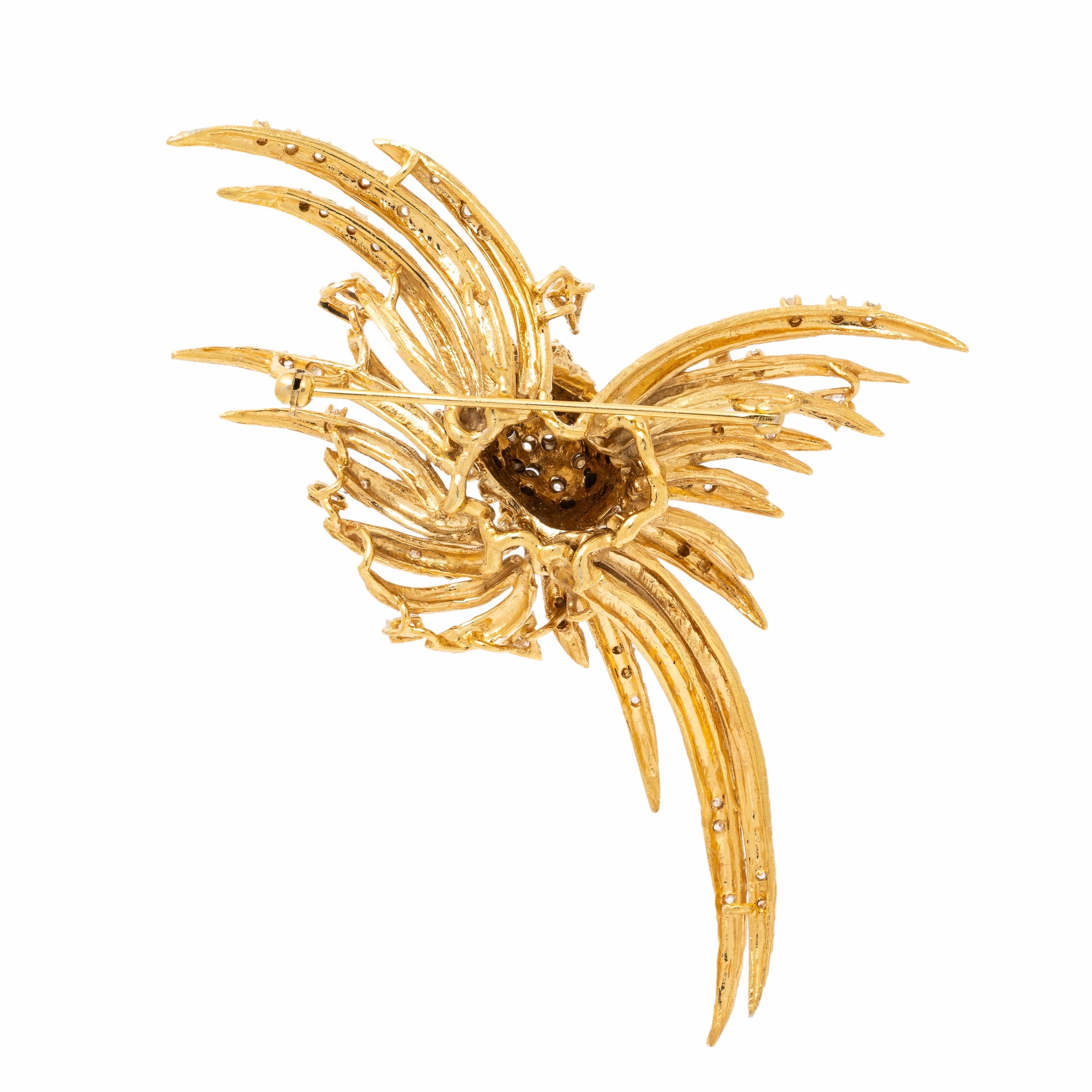 Diamond and Yellow Gold Spray Brooch
