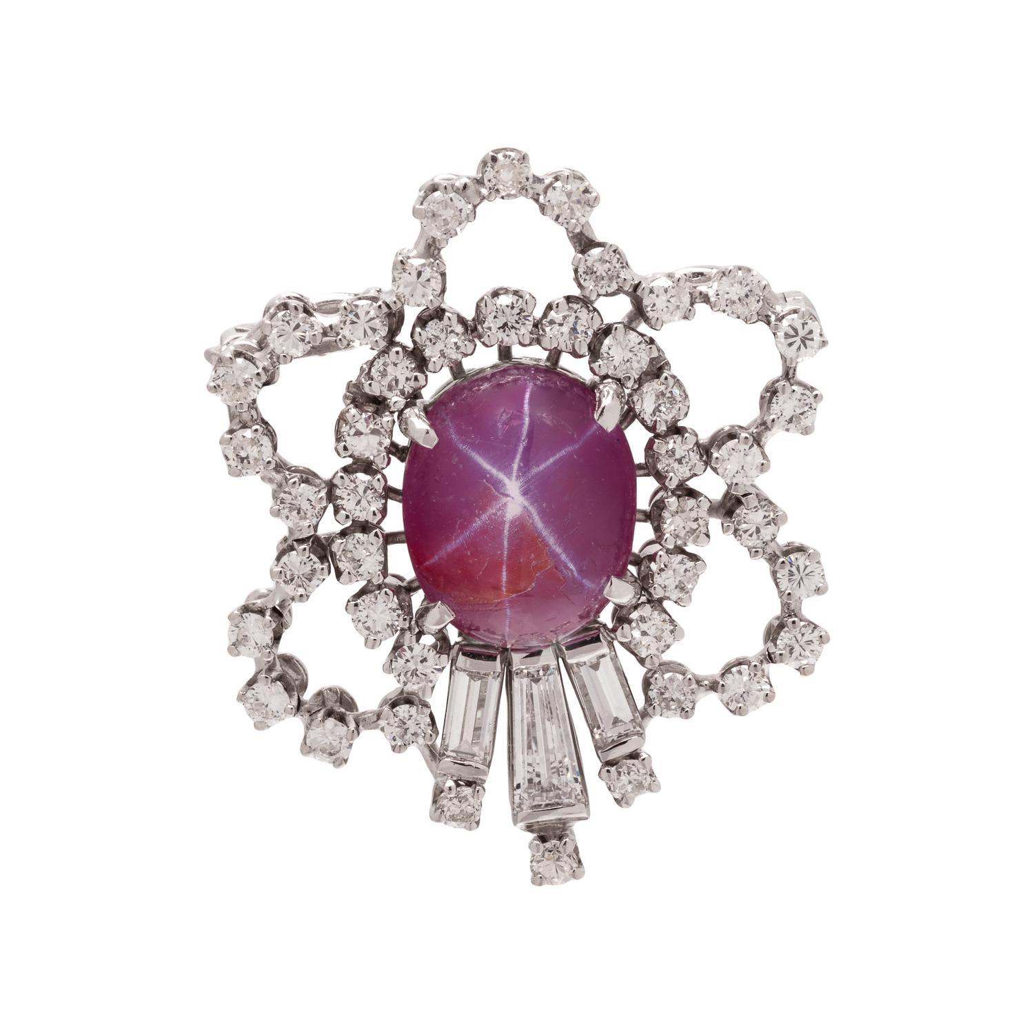 STAR RUBY AND DIAMOND BROOCH