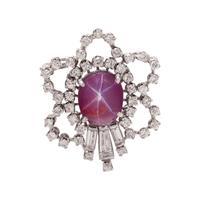 STAR RUBY AND DIAMOND BROOCH