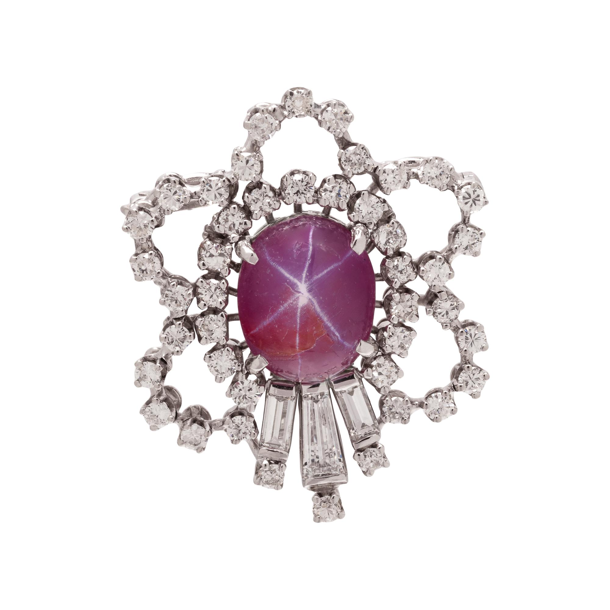 STAR RUBY AND DIAMOND BROOCH