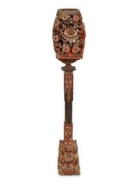 A Chinese Carved and Polychromed Wood Torchère