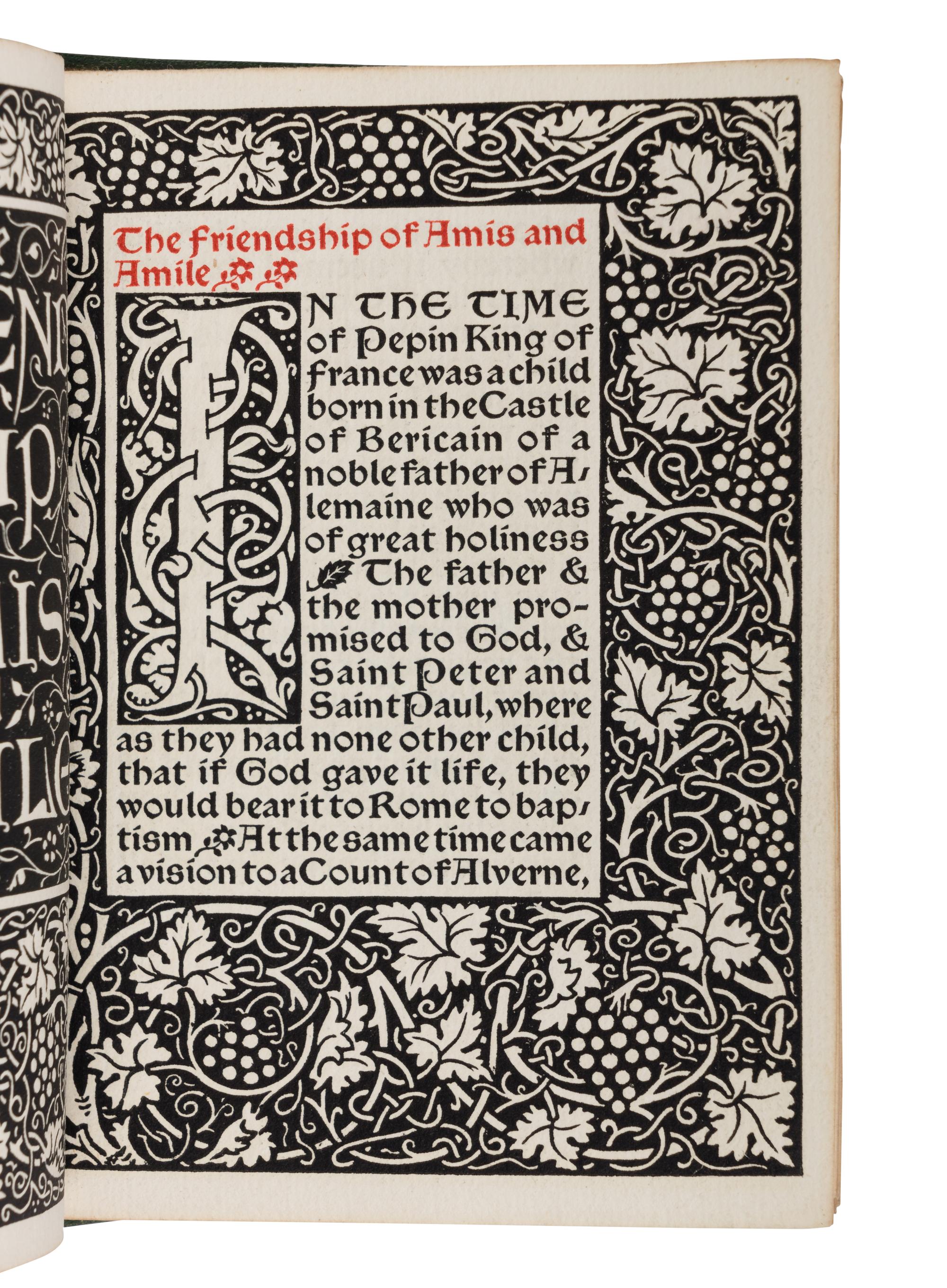 [FINE PRESS -- KELMSCOTT PRESS]. MORRIS, William (1834-1896), translator. Of the Friendship of Amis and Amile . Hammersmith: Kelmscott Press, 1894.