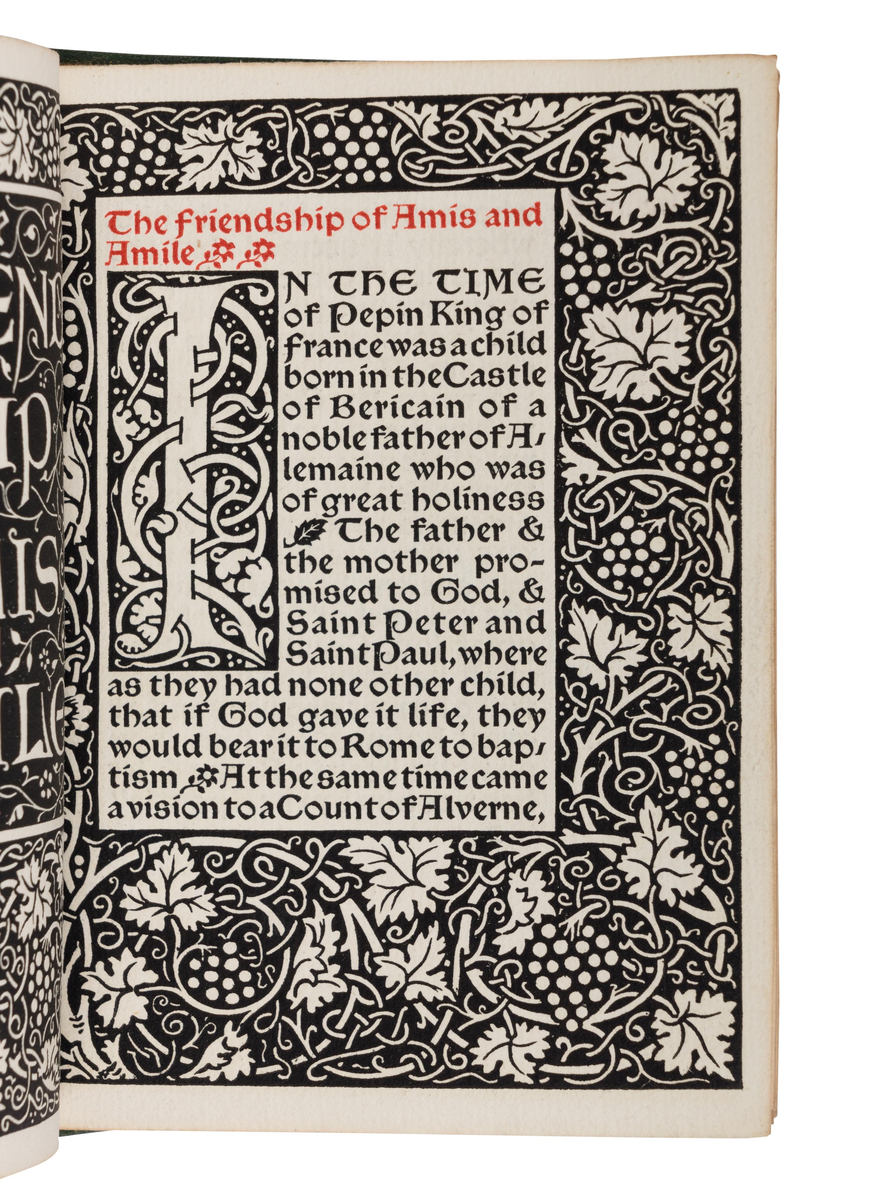 [FINE PRESS -- KELMSCOTT PRESS]. MORRIS, William (1834-1896), translator. Of the Friendship of Amis and Amile . Hammersmith: Kelmscott Press, 1894.