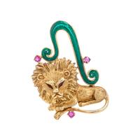YELLOW GOLD, RUBY AND ENAMEL LION BROOCH