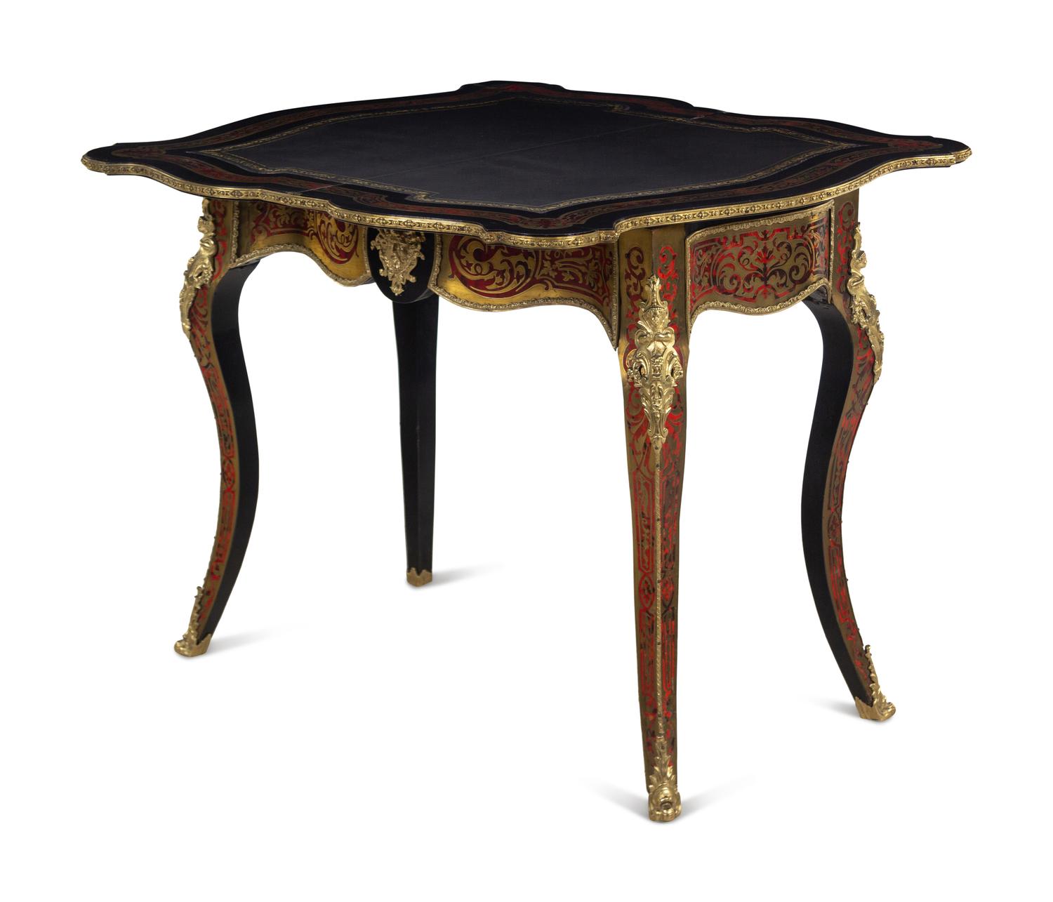 A Napoleon III Style Gilt Bronze Mounted Boulle Marquetry Flip-Top Table