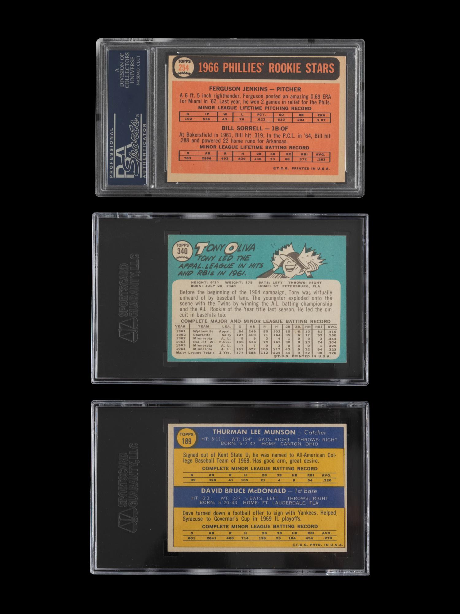 A Group of Three 1960s-1970s Hall of Fame and Star Graded Cards (Including Fergie Jenkins and Thurman Munson Rookies),