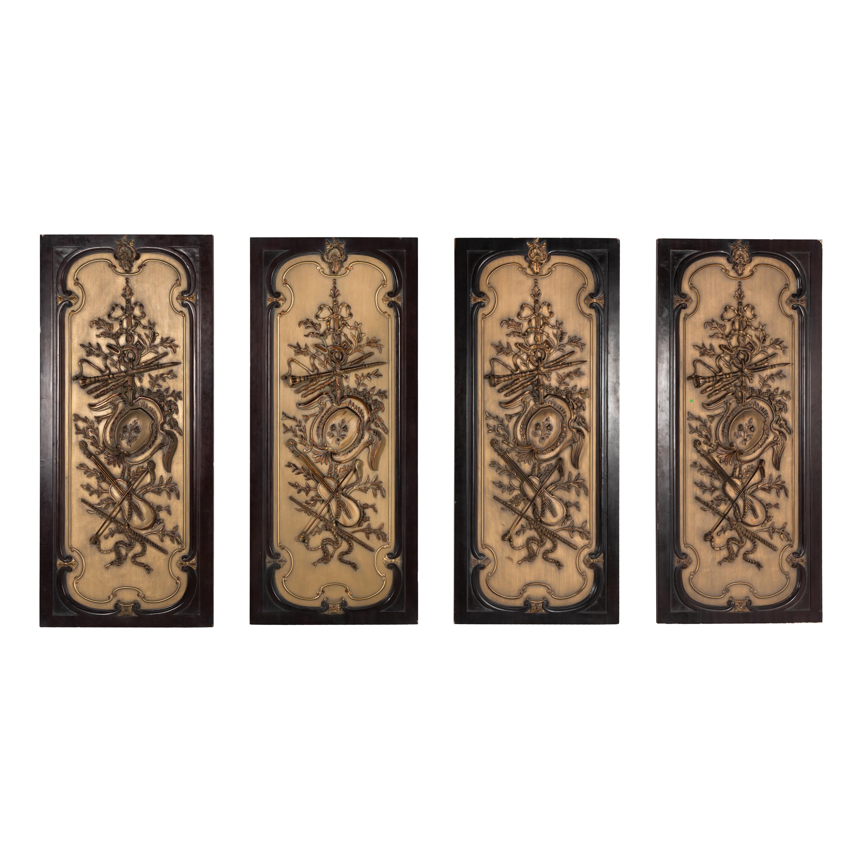 A Set of Four Louis XVI Style Parcel Gilt Panels