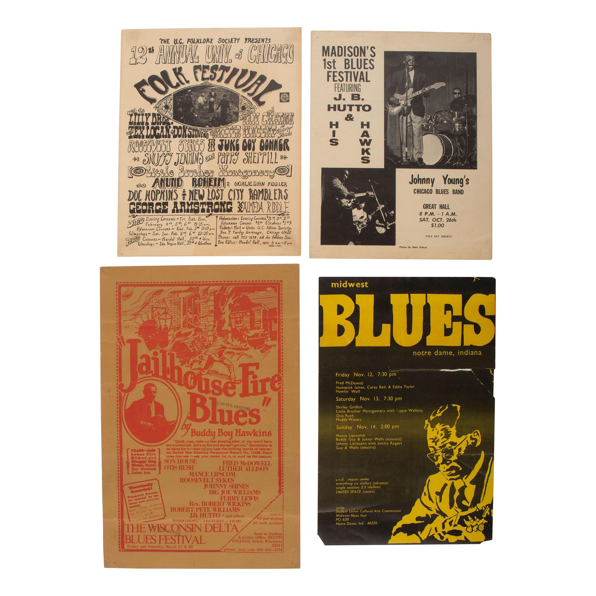 [Music] Posters Promoting Blues Festivals in Indiana, Illinois, Wisconsin, and Washington. Ca 1970s