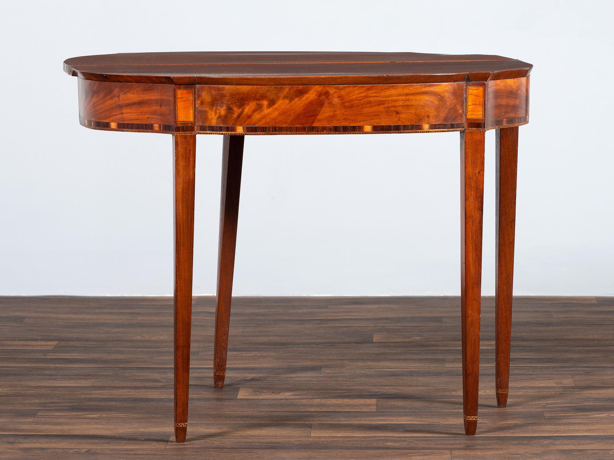 A Federal Inlaid Mahogany Demi-Lune Game Table