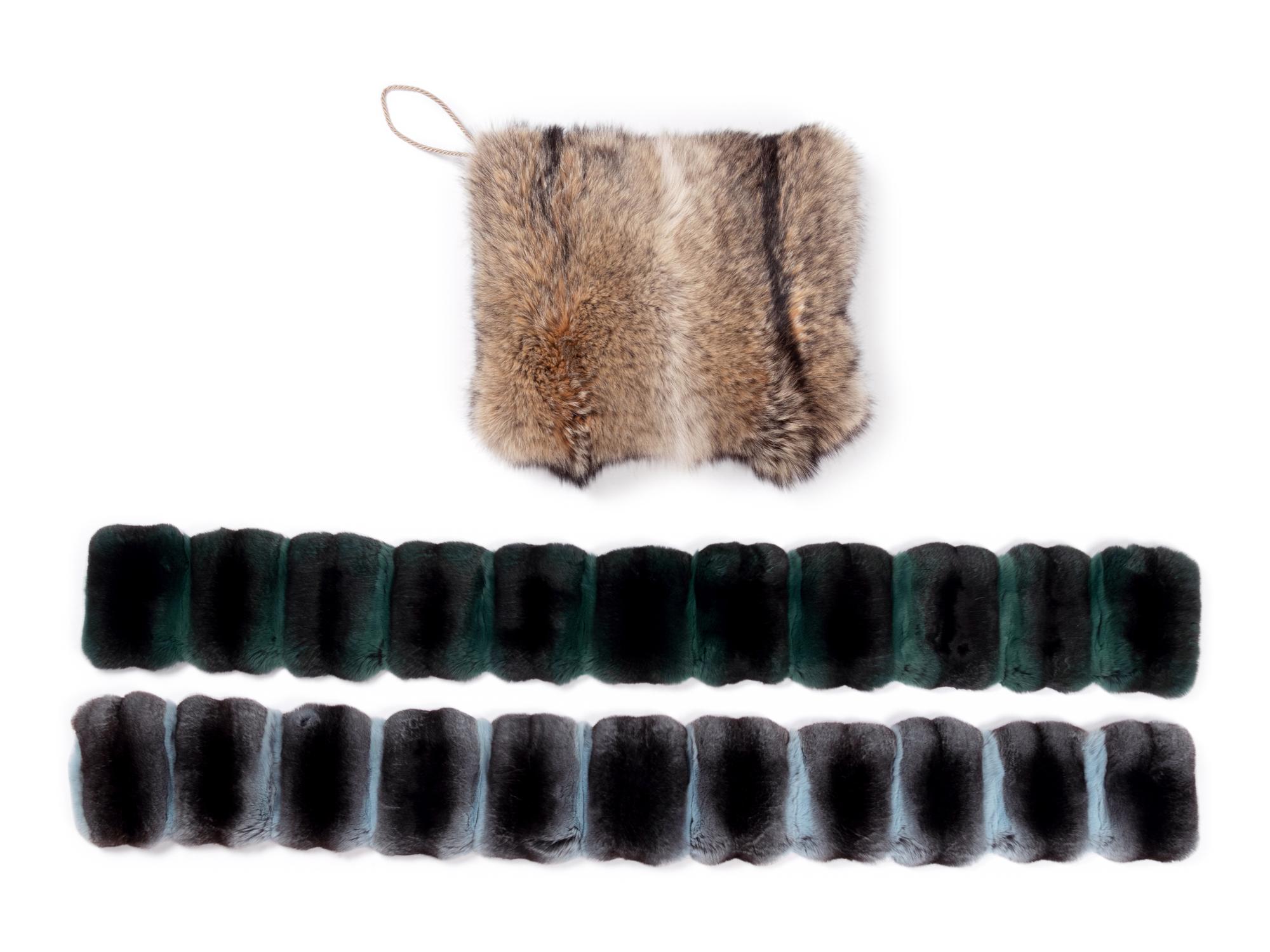 Four Ralph Rucci Fur Pieces: One Coyote Muff, Two Chinchilla Scarves, and One Mink Wrap