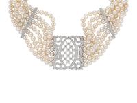 MULTISTRAND CULTURED PEARL AND DIAMOND CHOKER