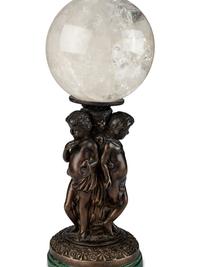 A Pair of Rock Crystal and Patinated Bronze Table Ornaments