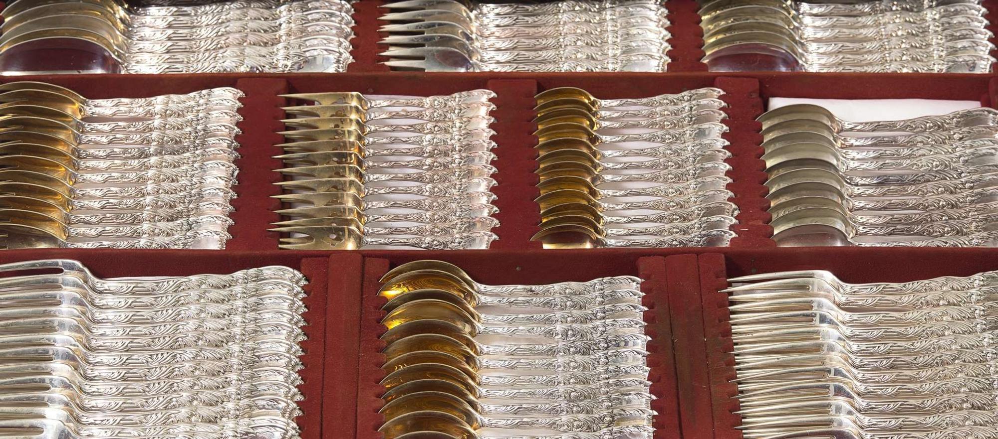 An extensive sterling silver flatware service for twelve in the "Indian Chrysanthemum" pattern, designed by Charles T. Grosjean, Tiffany & Co., New York, NY, circa 1880-1891