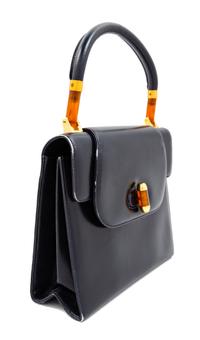 A Gucci Navy Leather Vintage Flap Handbag, 7.25" H x 8" W x 2.75" D; Handle drop: 4".