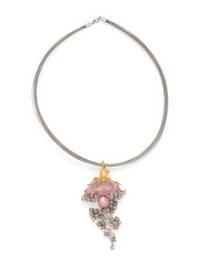ANGELA CONTY, ROUGH KUNZITE, PINK PEARL AND ROUGH DIAMOND PENDANT/NECKLACE