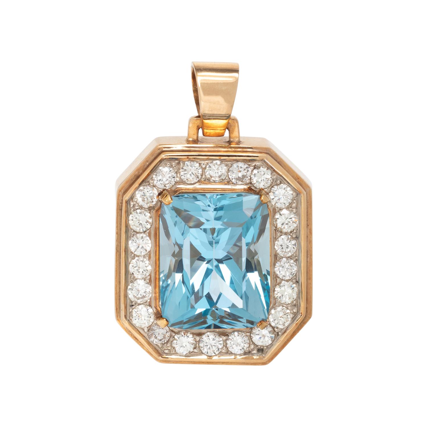 BLUE TOPAZ AND DIAMOND PENDANT