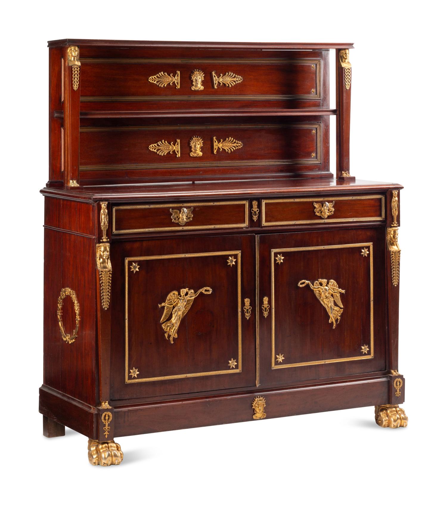 An Empire Style Gilt Bronze Mounted Mahogany Serving Cabinet