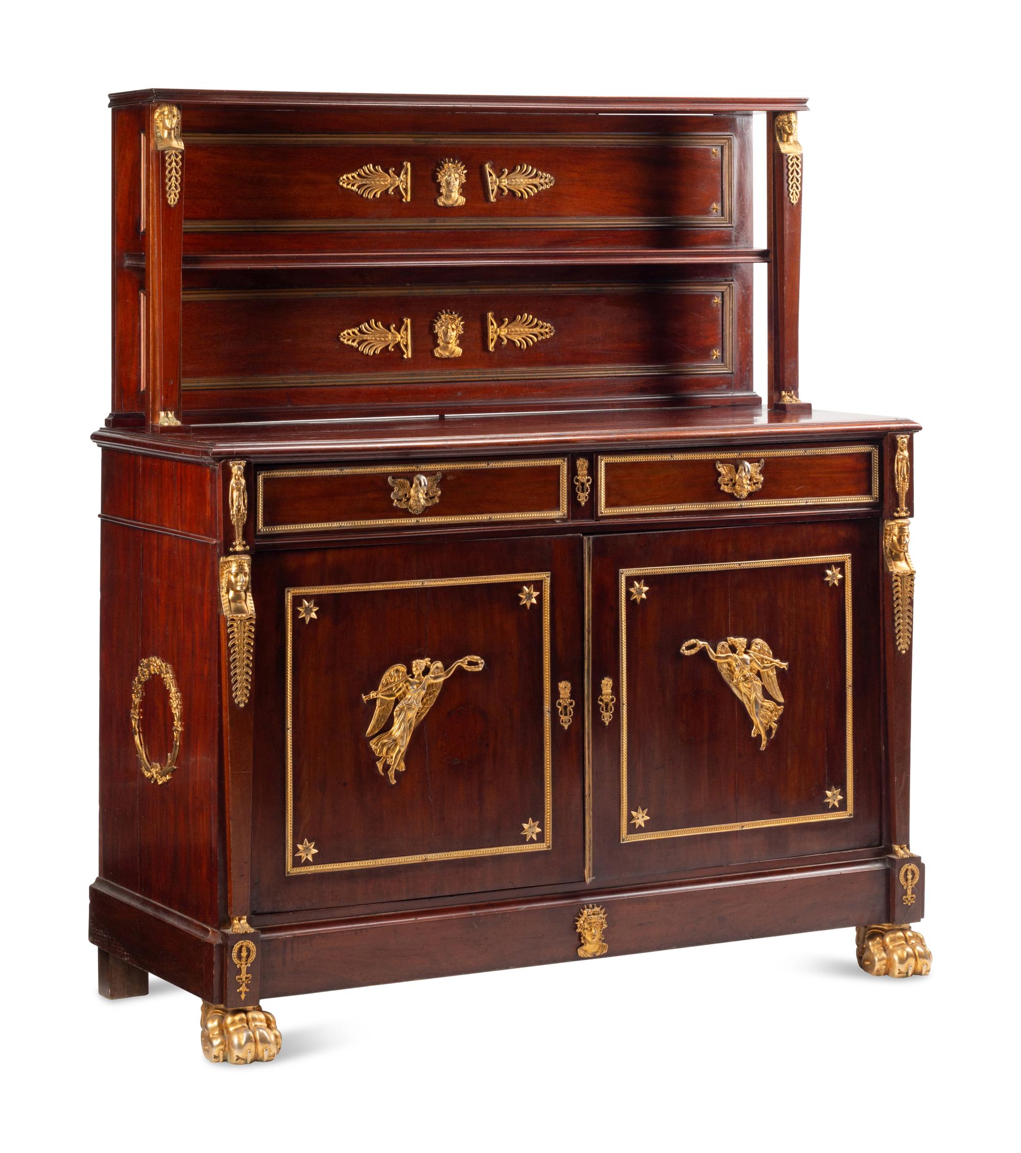 An Empire Style Gilt Bronze Mounted Mahogany Serving Cabinet