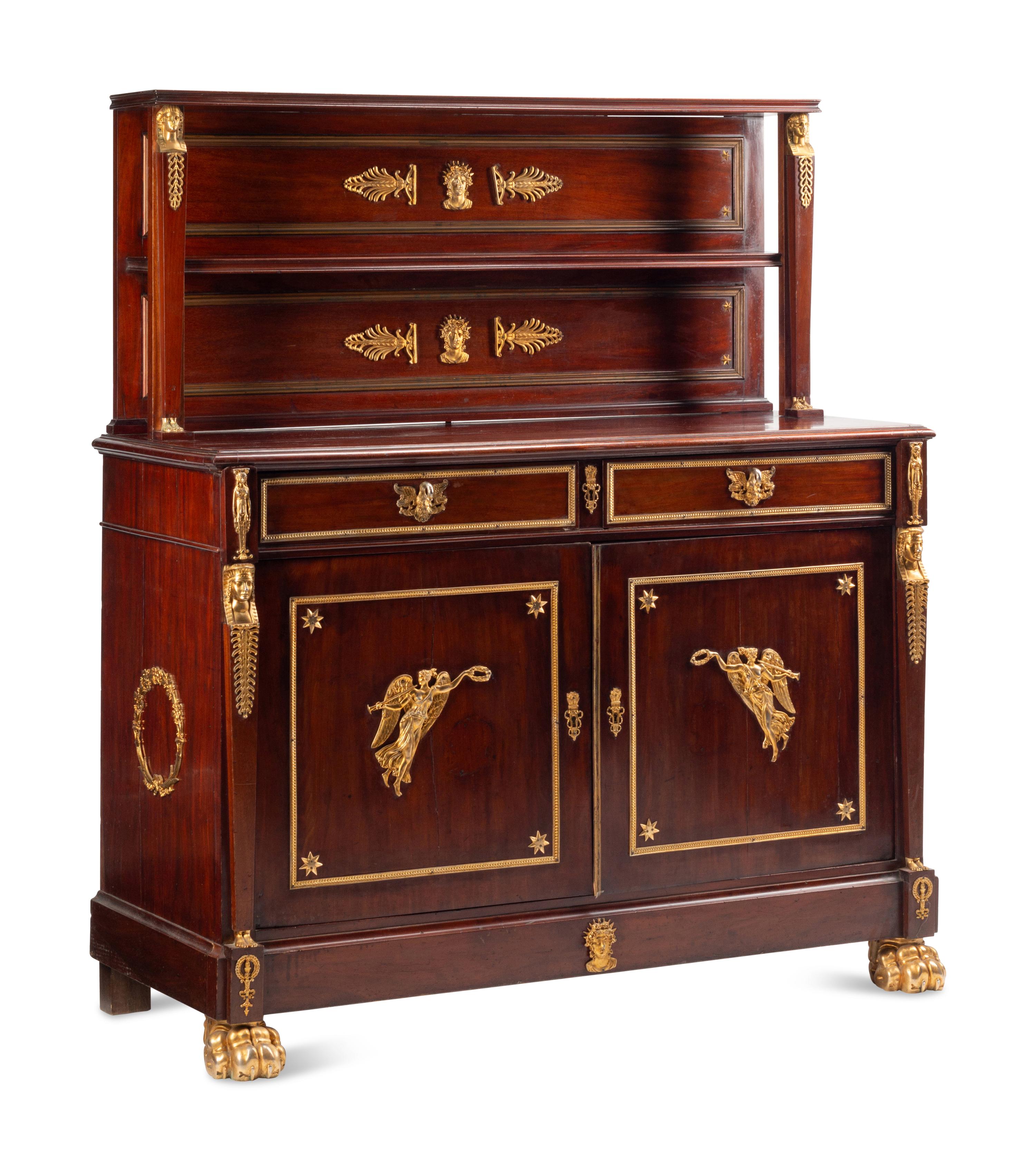 An Empire Style Gilt Bronze Mounted Mahogany Serving Cabinet