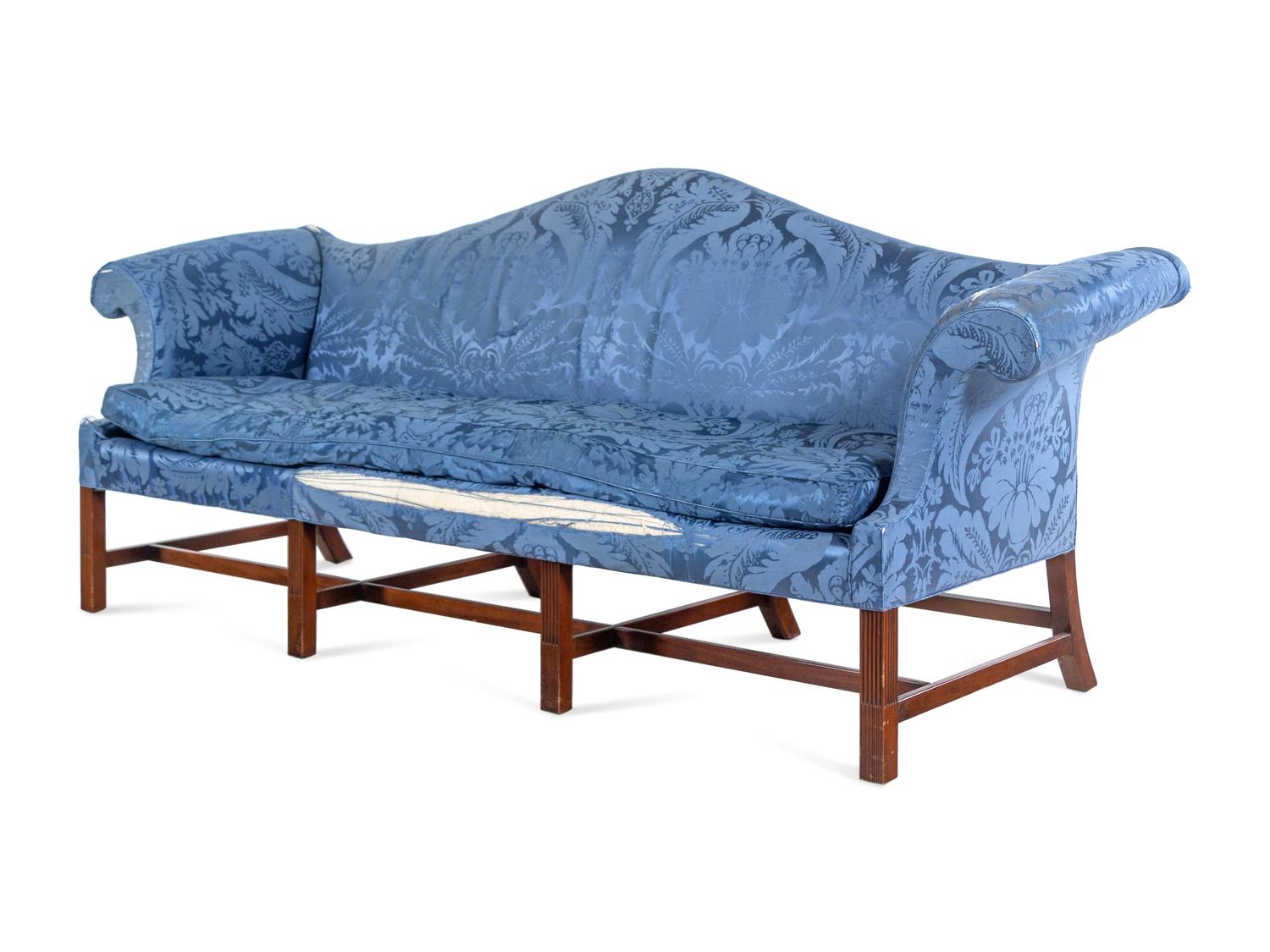 A Kittinger George III Style Fluted Mahogany Camelback Sofa