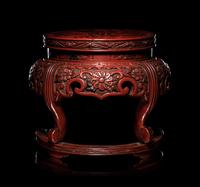 A Pair of Japanese Carved Cinnabar Lacquer Stands