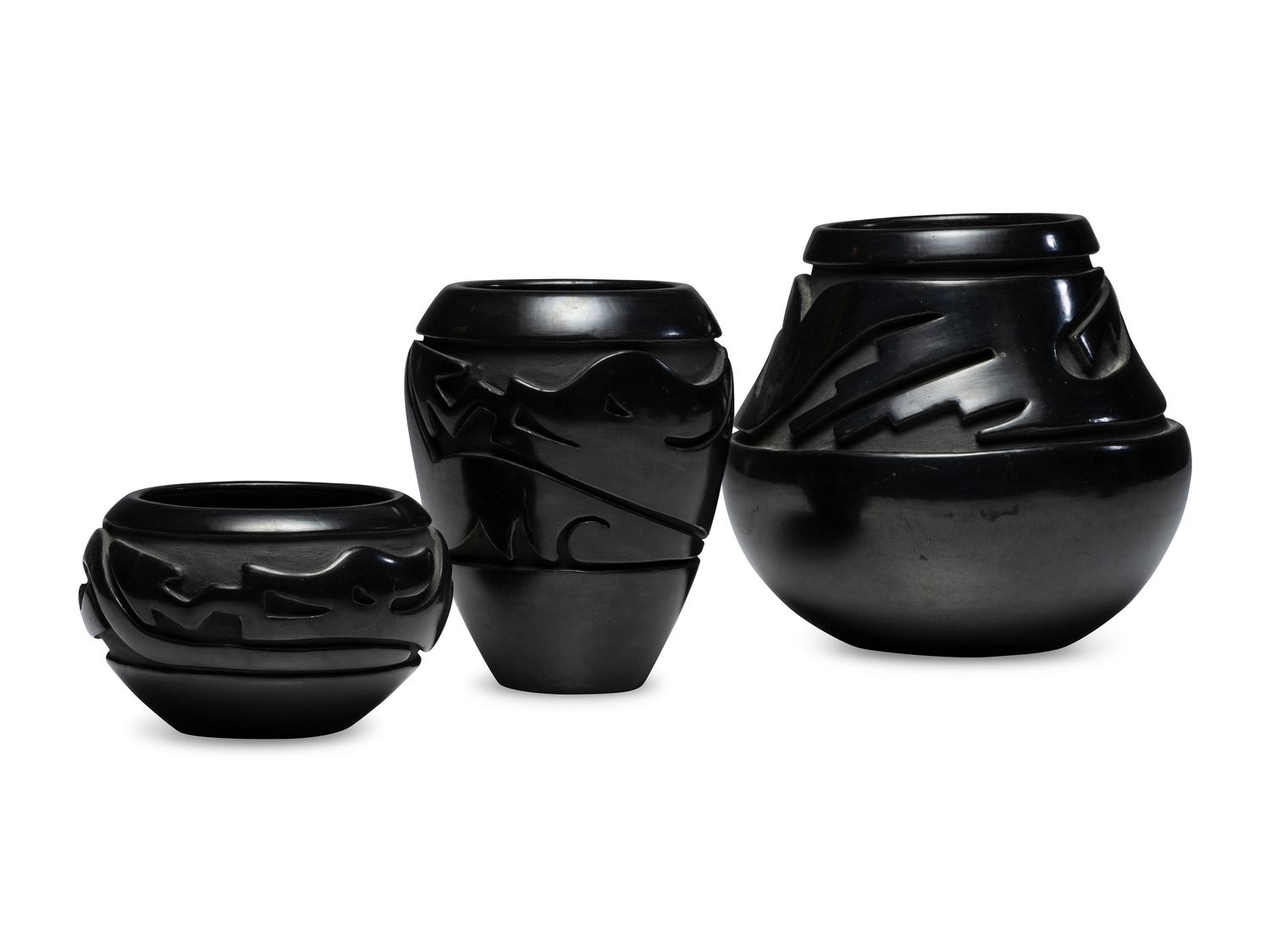Carved Blackware Pottery