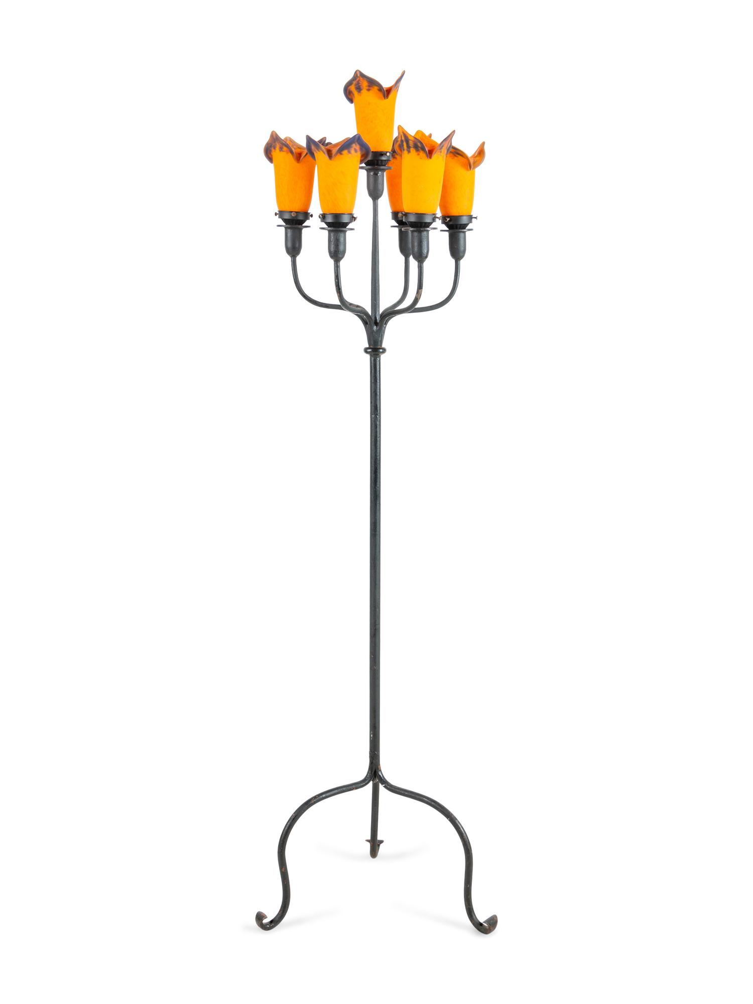 An Art Deco Style Iron Seven-Light Torchère