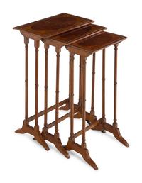 A Set of Three George III Style Satinwood and Yew Wood Nesting Tables