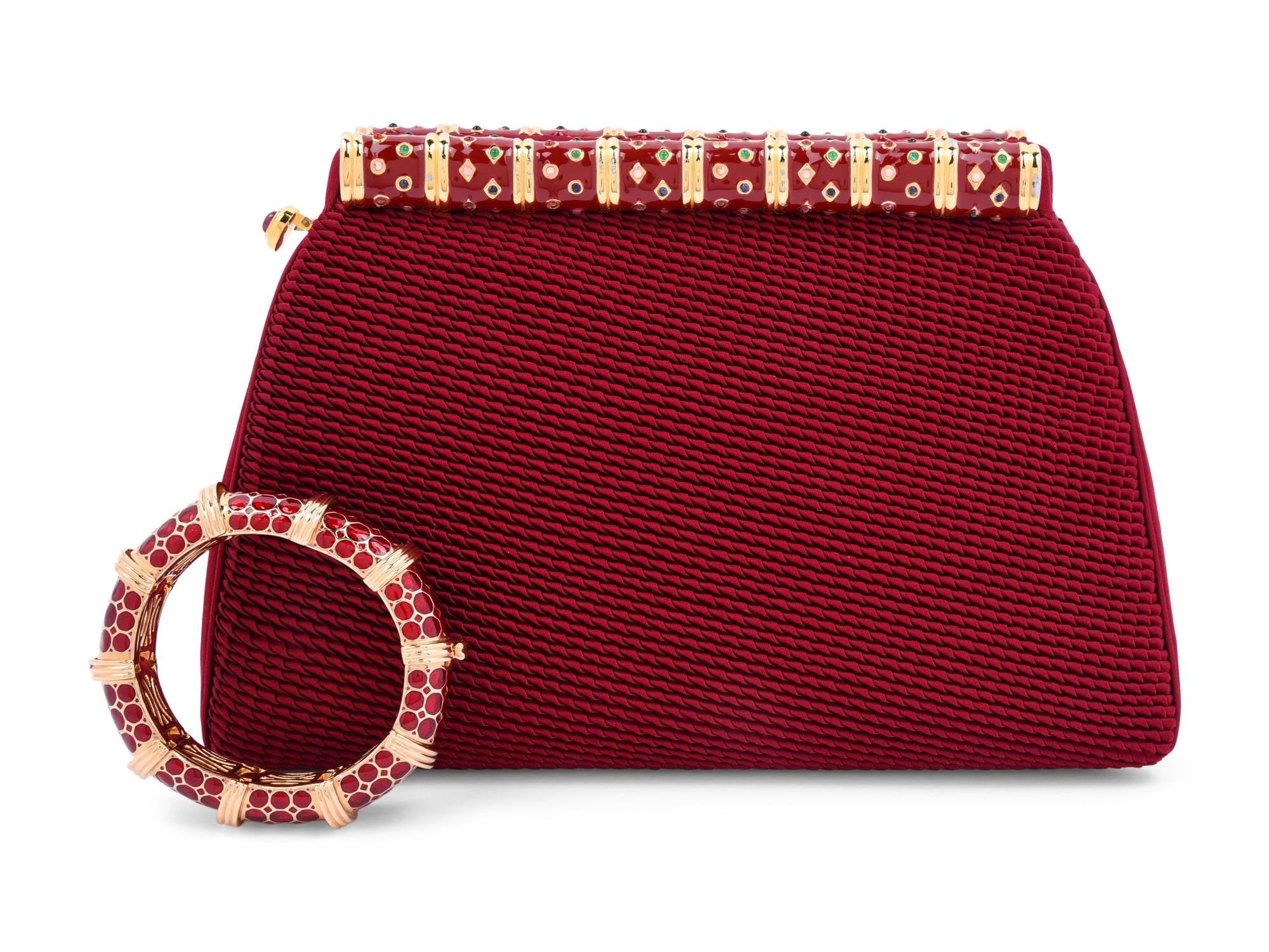 Judith Leiber Double Pleated Silk Bag and Enameled Bangle