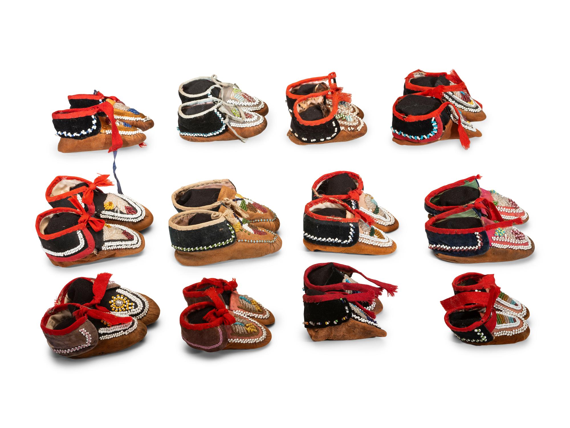 Collection of Haudenosaunee Children's Beaded Hide Moccasins