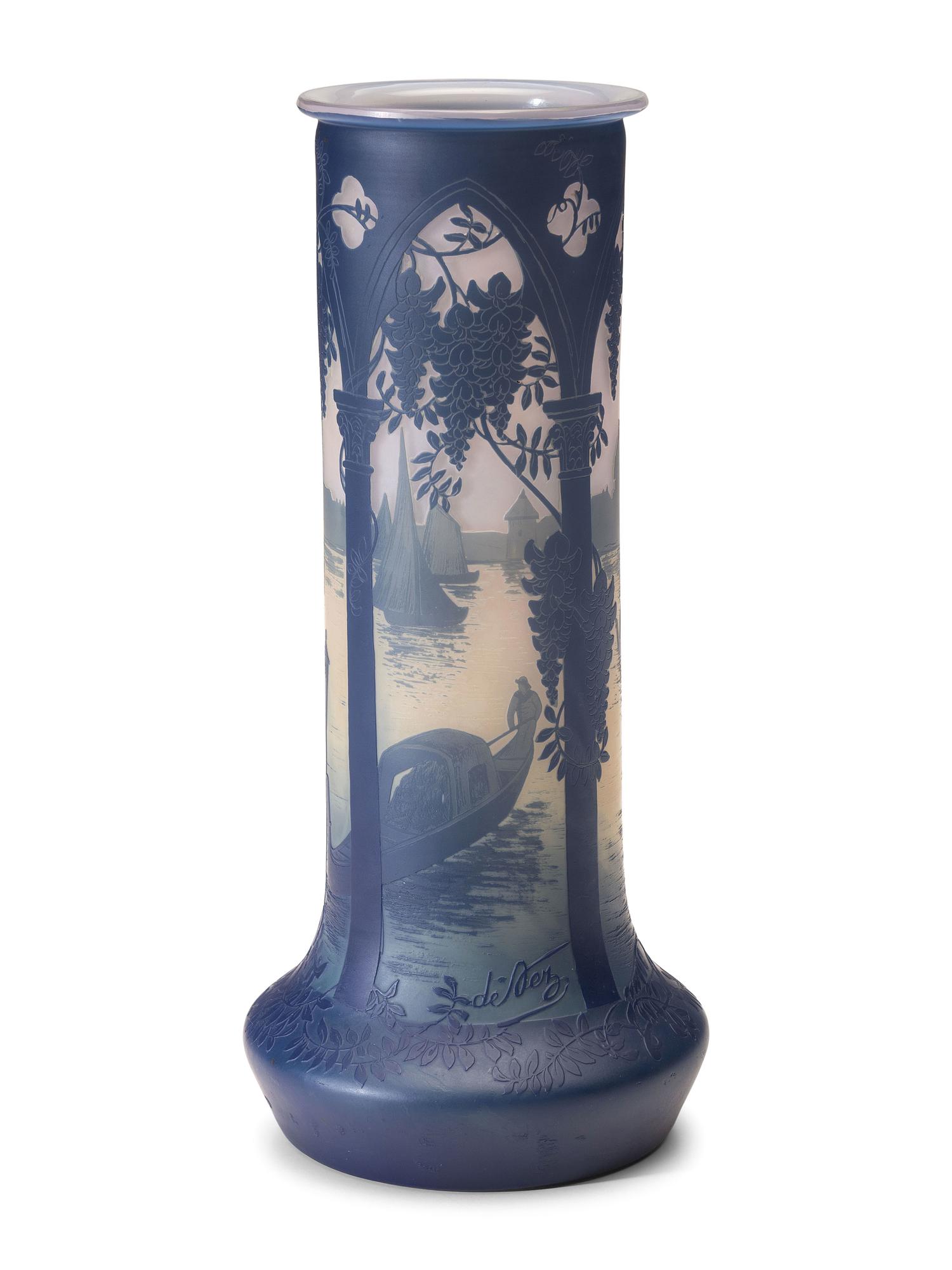 A DeVez Cameo Glass Landscape Vase