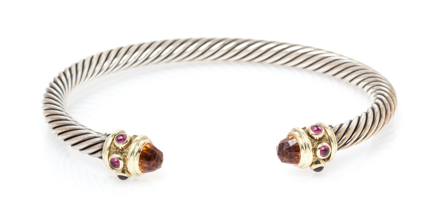 A Sterling Silver, 14 Karat Yellow Gold, Citrine and Garnet 'Renaissance' Bracelet, David Yurman, 19.40 dwts.