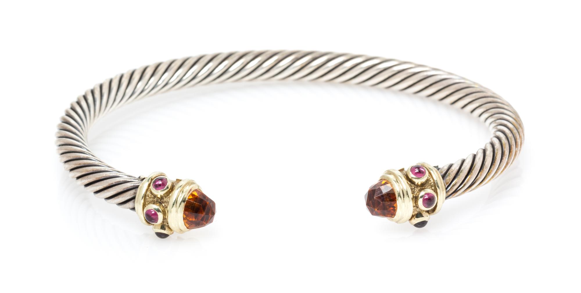 A Sterling Silver, 14 Karat Yellow Gold, Citrine and Garnet 'Renaissance' Bracelet, David Yurman, 19.40 dwts.