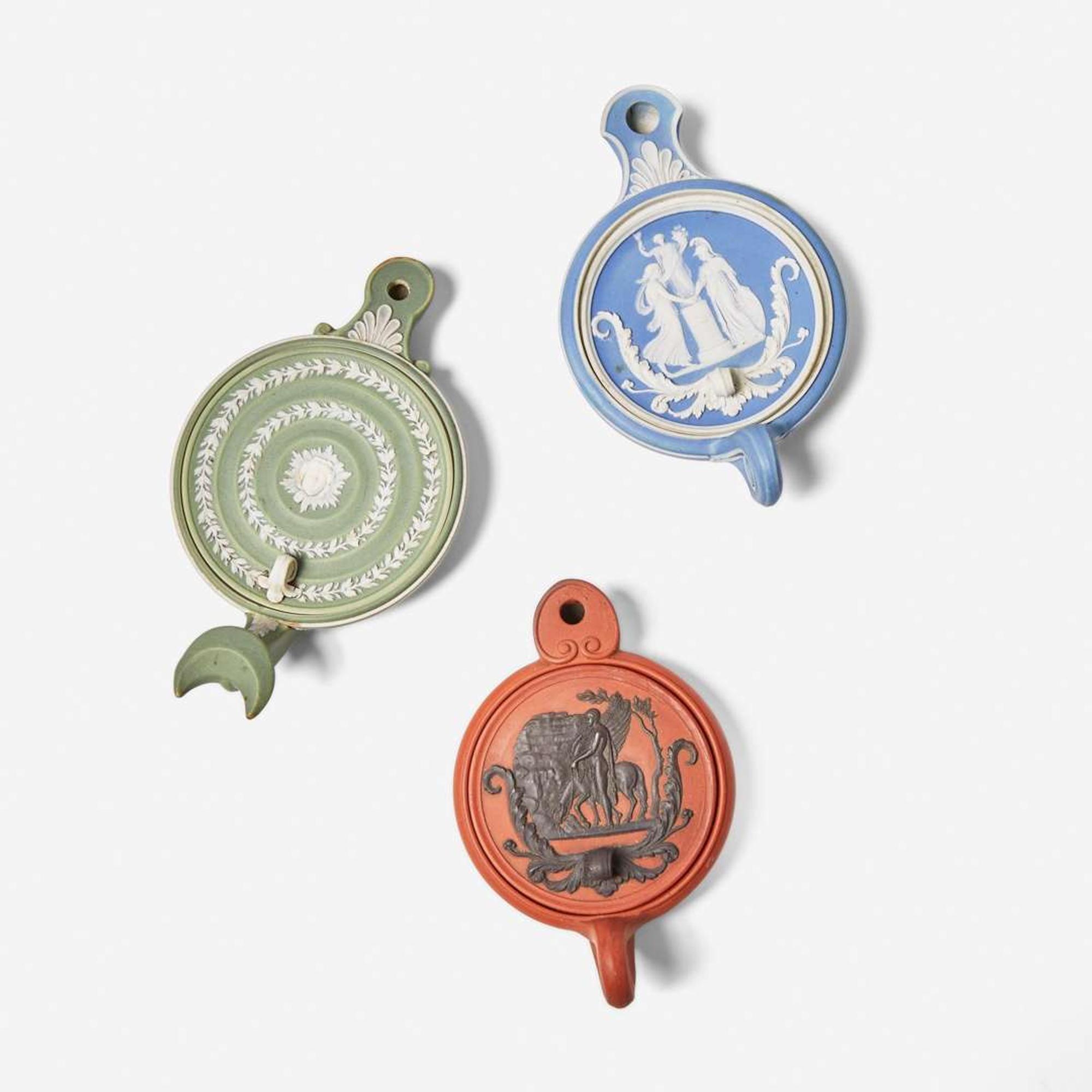 Three Wedgwood Dry Bodied Oil Lamps UK, 19th century