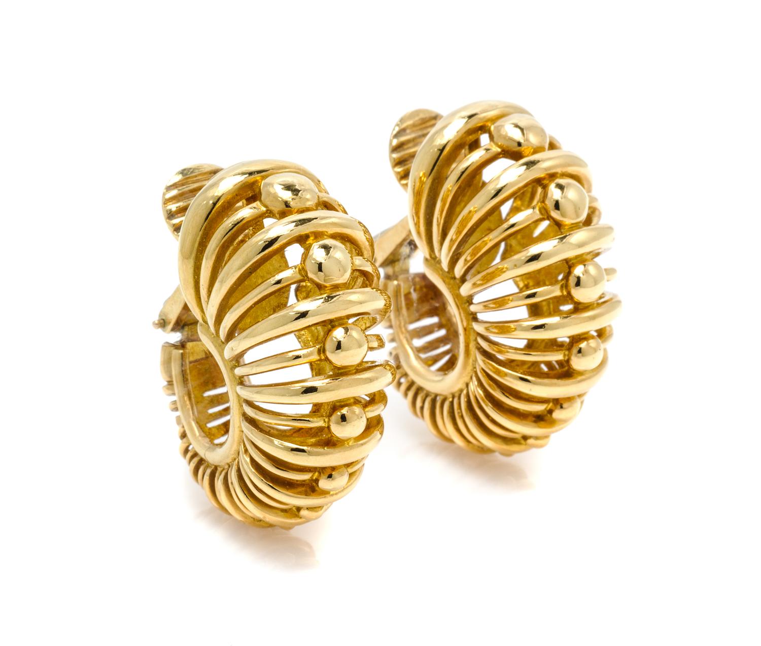 A Pair of 18 Karat Yellow Gold Hoop Earclips, Tiffany & Co., 25.60 dwts.